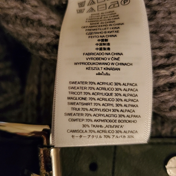 Michael Kors MK Jacket Sweater Coat Alpaca Faux Leather Gray Chunky Knit Ribbed - Picture 7 of 8